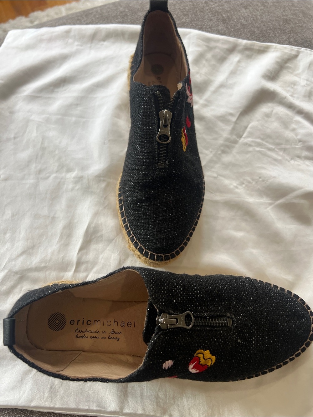Eric Michael Black Espadrille Slip-On with Embroidered Accents